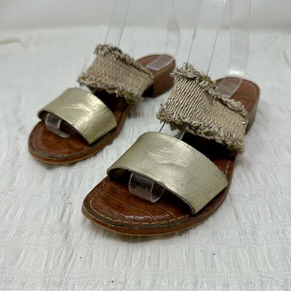 Sam Edelman Jeni Metallic Leather & Fringe Slide Sandals- Size 7 - Picture 3 of 13